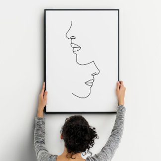 Romantic couple face line art  poster