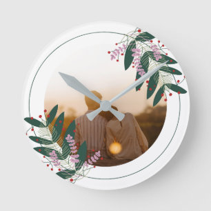 Romantic Couple Floral Wreath Round Pillow Clock