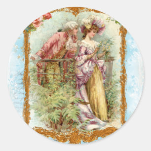 Romantic Couple French Regency Style Classic Round Sticker