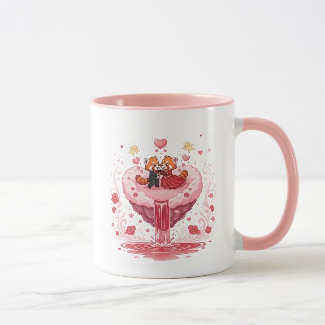 Romantic Couple Heart Illustration Two-Tone Coffee Mug (Right)