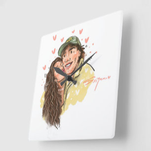 Romantic Couple Illustration Wall Clock