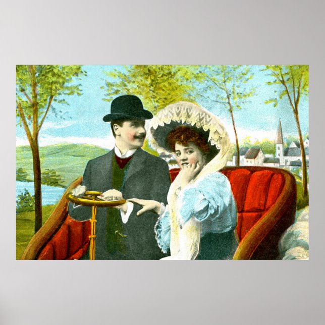 Romantic couple in a vintage scene poster (Front)