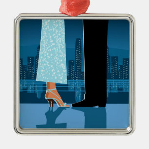 Romantic Couple in City Metal Tree Decoration