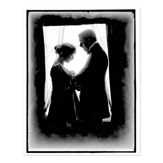 Romantic Couple in Front of Window Rubber Stamp (Imprint)
