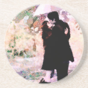 Romantic Couple in Love Kissing in The Rain  Coaster