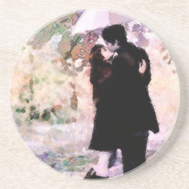 Romantic Couple in Love Kissing in The Rain  Coaster (Front)