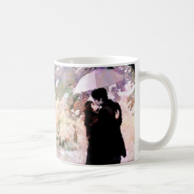 Romantic Couple in Love Kissing in The Rain  Coffee Mug (Right)