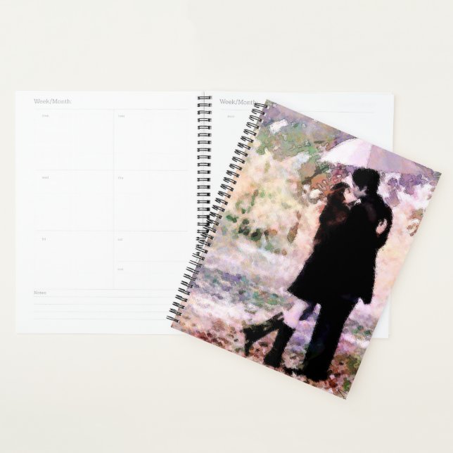 Romantic Couple in Love Kissing in The Rain  Planner (Display)