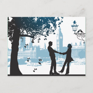 Romantic couple in love save the date announcement postcard