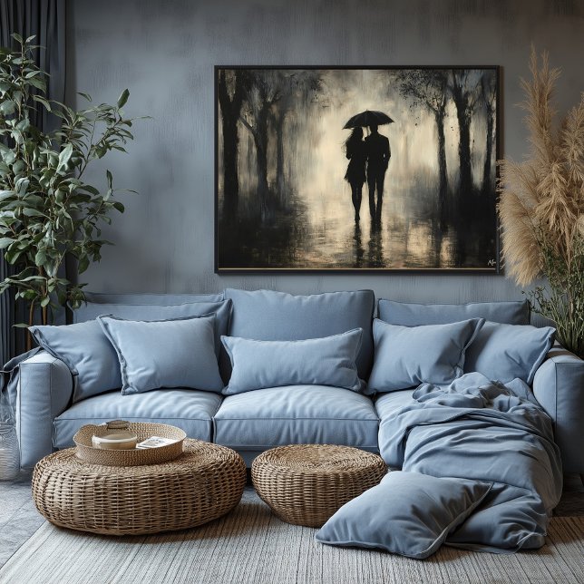 Romantic Couple in Rain – Minimalist Charcoal Art Poster (Creator Uploaded)