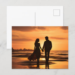 Romantic couple in sunset postcard