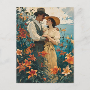 Romantic Couple in Vintage Lily Field Postcard