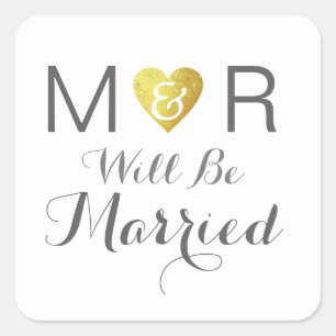 Romantic couple initials wedding elegant  square sticker