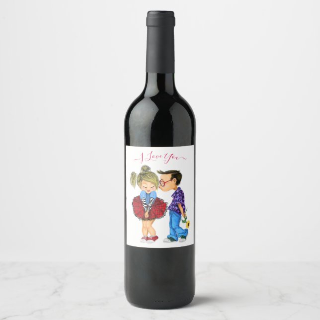Romantic Couple Love Wine Label - I Love You (Front)