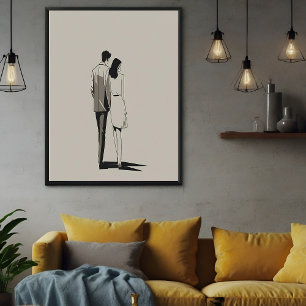 Romantic Couple Minimalist Line Art Poster