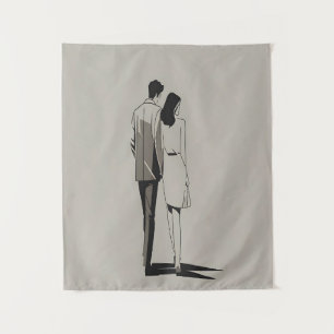 Romantic Couple Minimalist Line Art Tapestry