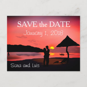 Romantic Couple on Beach at ZSunset Save the Date Postcard
