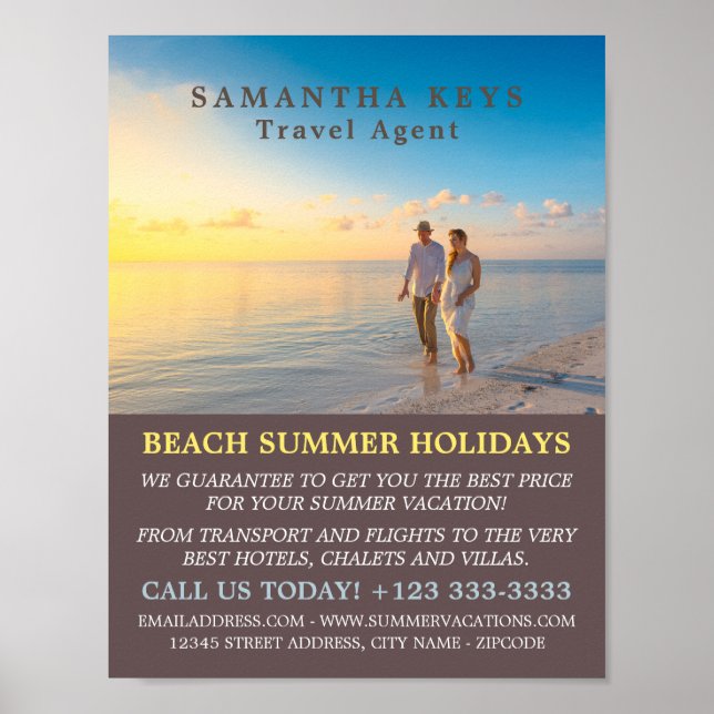 Romantic Couple on Beach, Travel Agent Advertising Poster (Front)