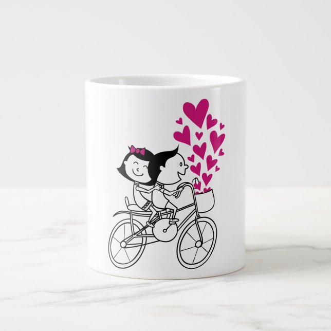 Romantic couple on bike with lot of heart large coffee mug (Front)