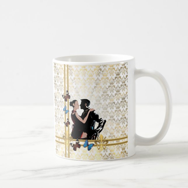 Romantic couple on white damask coffee mug (Right)