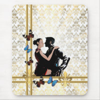 Romantic couple on white damask