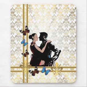 Romantic couple on white damask mouse pad