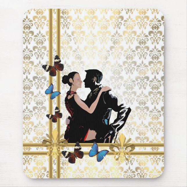 Romantic couple on white damask mouse pad (Front)