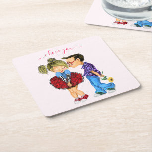 Romantic Couple Paper Coaster - Love - Custom Text