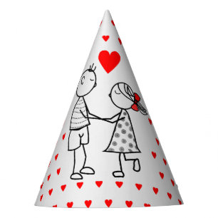 Romantic Couple Party Hat with Hearts
