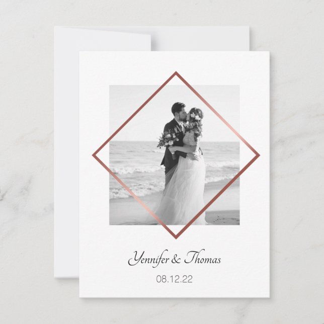 romantic couple photo rose gold frame minimalist holiday card (Front)