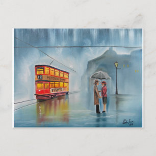 ROMANTIC COUPLE RAINY DAY UMBRELLA POSTCARD