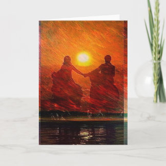 Romantic Couple ride into the sunset on horseback Holiday Card