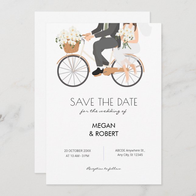 Romantic Couple Riding a Bicycle wedding  Save The Date (Front/Back)