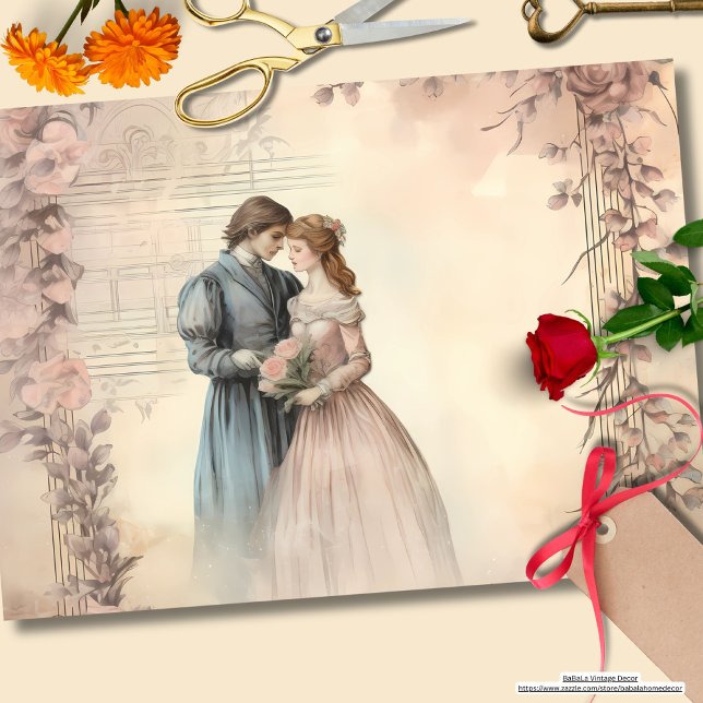 Romantic couple rustic pink background Botanical Tissue Paper (Creator Uploaded)