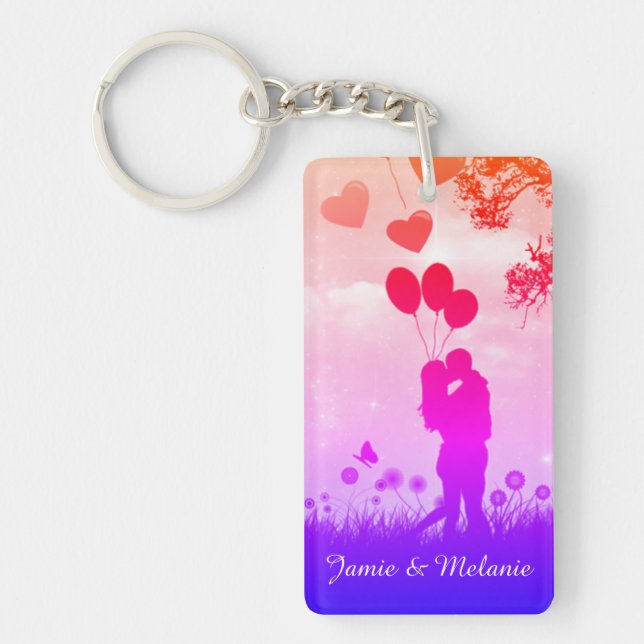 Romantic Couple Silhouette Love Art Personalised Key Ring (Front)