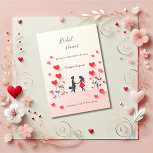 Romantic Couple Silhouette red heart bridal shower Invitation