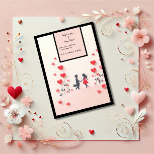 Romantic Couple Silhouette red hearts wedding