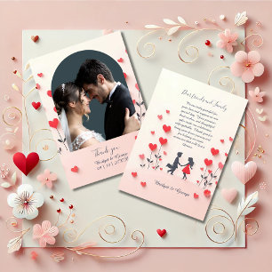 Romantic Couple Silhouette red hearts wedding Thank You Card