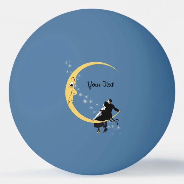 Romantic Couple Sitting on Angry Crescent Moon Ping Pong Ball (Front)