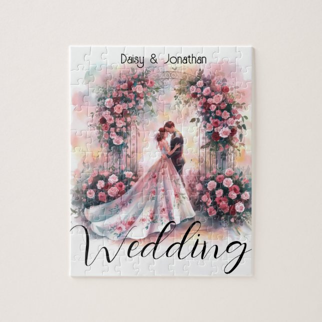 romantic couple under floral arch wedding jigsaw puzzle (Vertical)