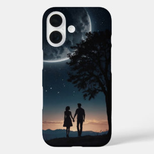 Romantic Couple Under Moon iPhone 16 Case