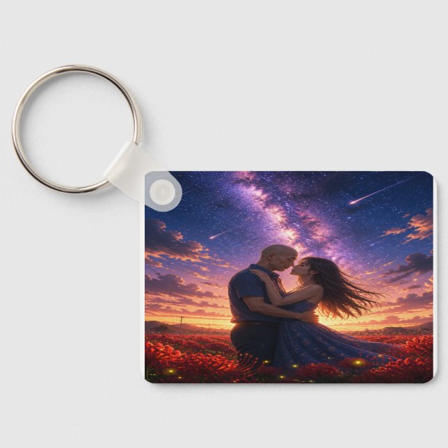 Romantic Couple Under Starry Night Sky Keychain (Back)