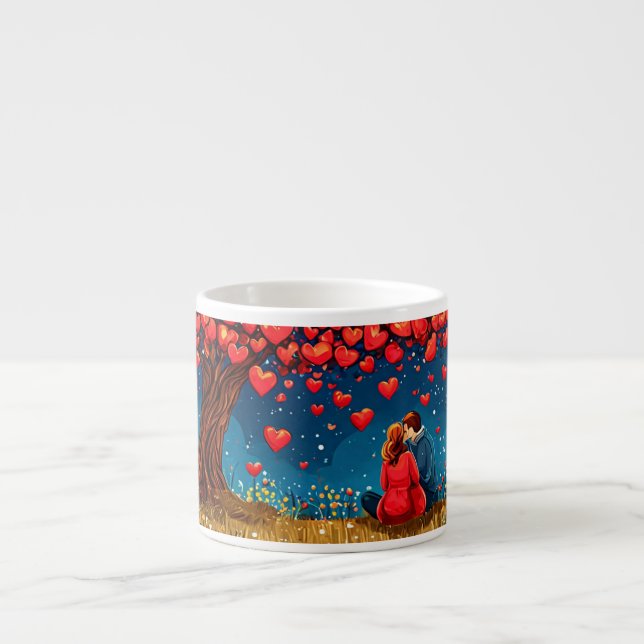 🌳 Romantic Couple Under Tree Silhouette ✨ Cosy 💞 Espresso Cup (Front)