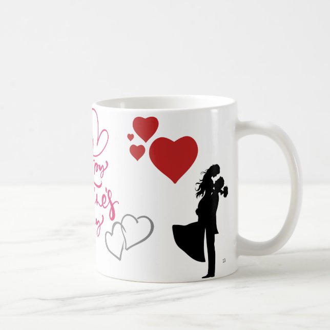 Romantic Couple Valentine Mug with Red Hearts (Right)