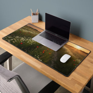 Romantic Couple Walking in Summer Meadow Desk Mat