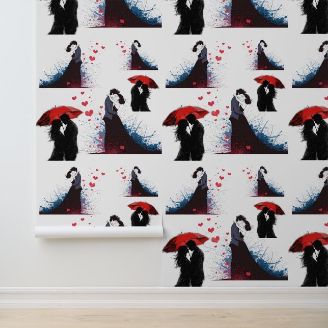 Romantic Couple Wallpaper with Red Umbrella and He (Application)