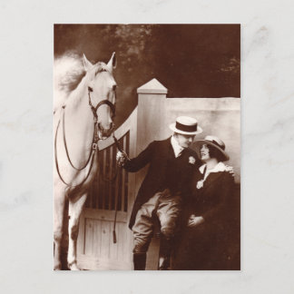 Romantic Couple with Grey Horse Postcard