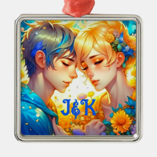 Romantic Couple's Gift   Personalised Anime Metal Ornament