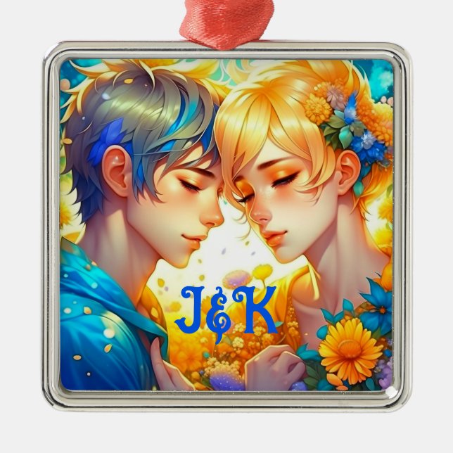 Romantic Couple's Gift | Personalised Anime Metal Ornament (Front)
