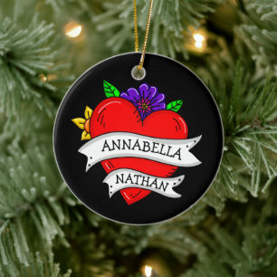 Romantic Couple's Gift   Tattoo Style Art   Ceramic Ornament